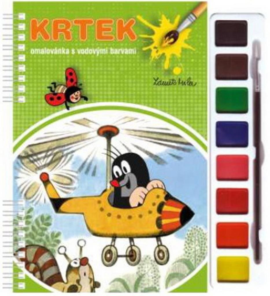 Omalovánka Krtek s vodovými barvami a štětcem
