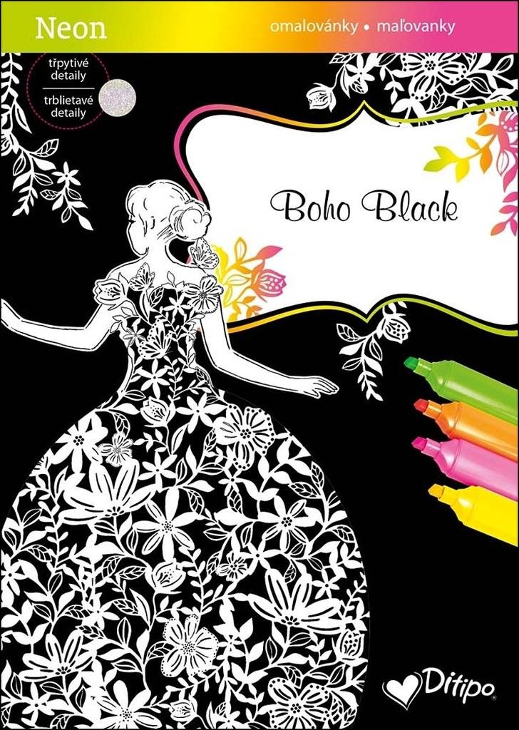 Boho Black Neon: omalovánky, třpytivé detaily