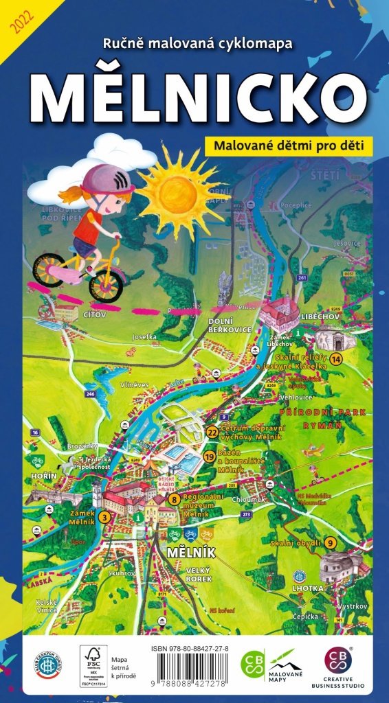 Ručně malovaná cyklomapa Mělnicko