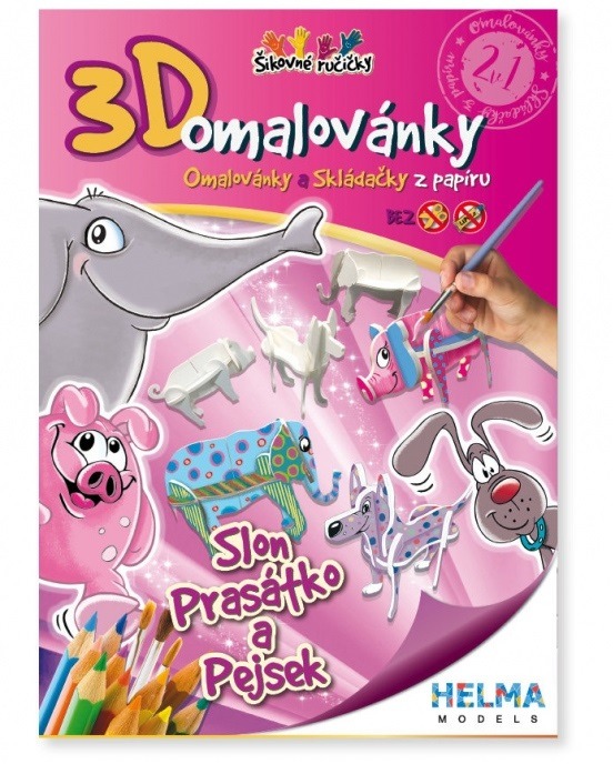3D omalovánky Slon, prasátko a pejsek