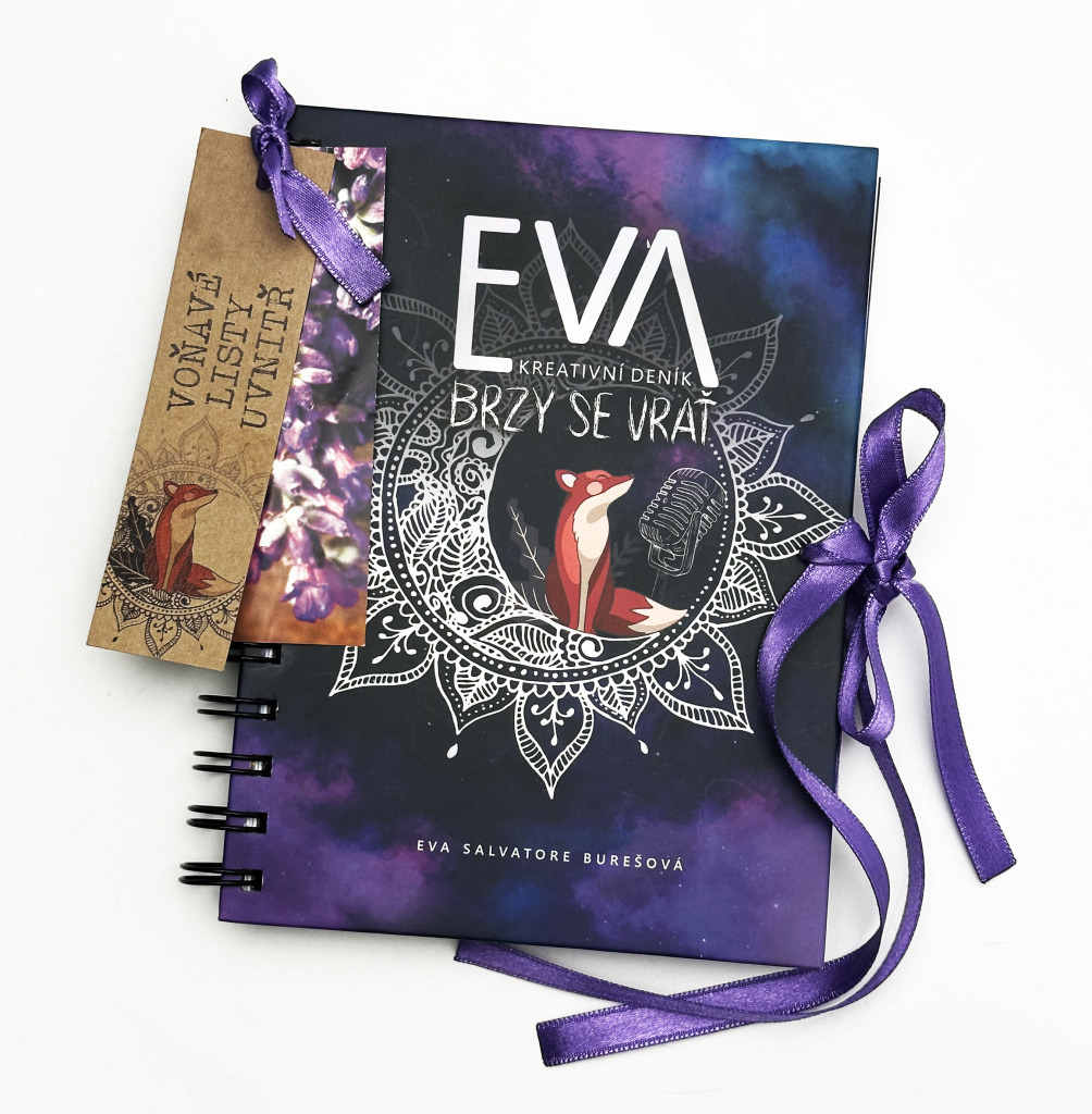 Kreativní deník Eva, 360 stran, kvalitní papír, tvrdý rámeček, barevná verze.