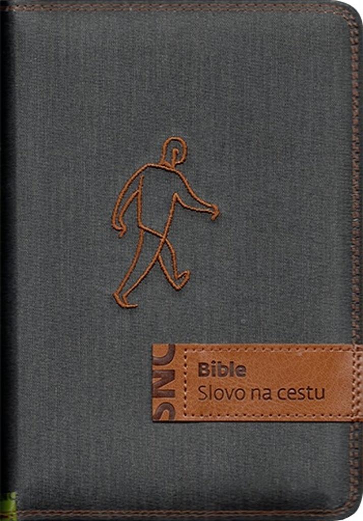 Bible Slovo na cestu s poznámkami: šedočerné džínové plátno