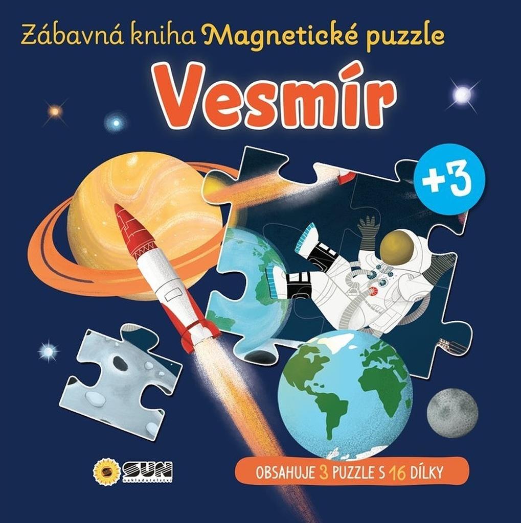 Vesmír Zábavná kniha Magnetické puzzle: obsahuje 3 puzzle s 16 dílky