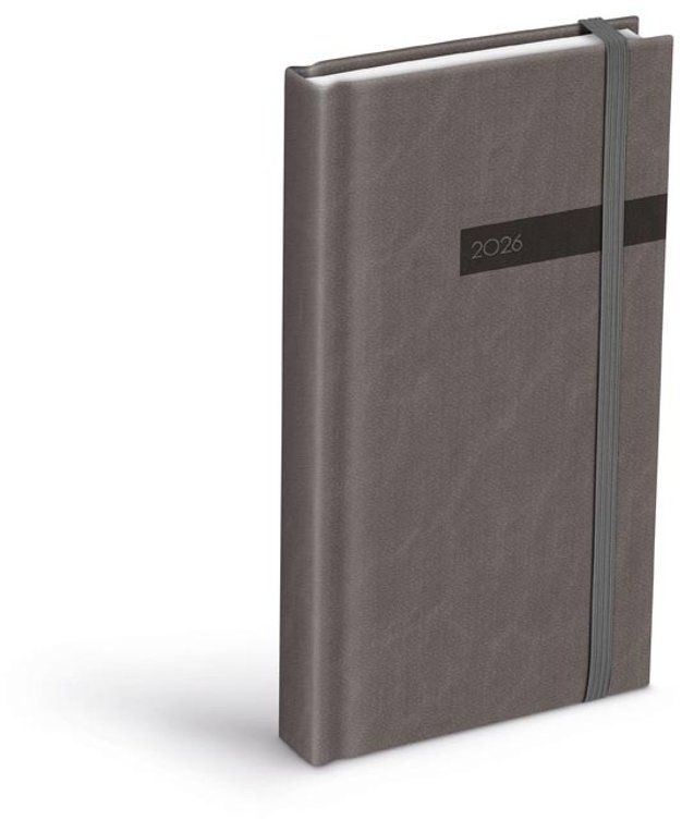 Diář MFP Diář 2026 D802 PU s gumkou gray 90 × 170 mm
