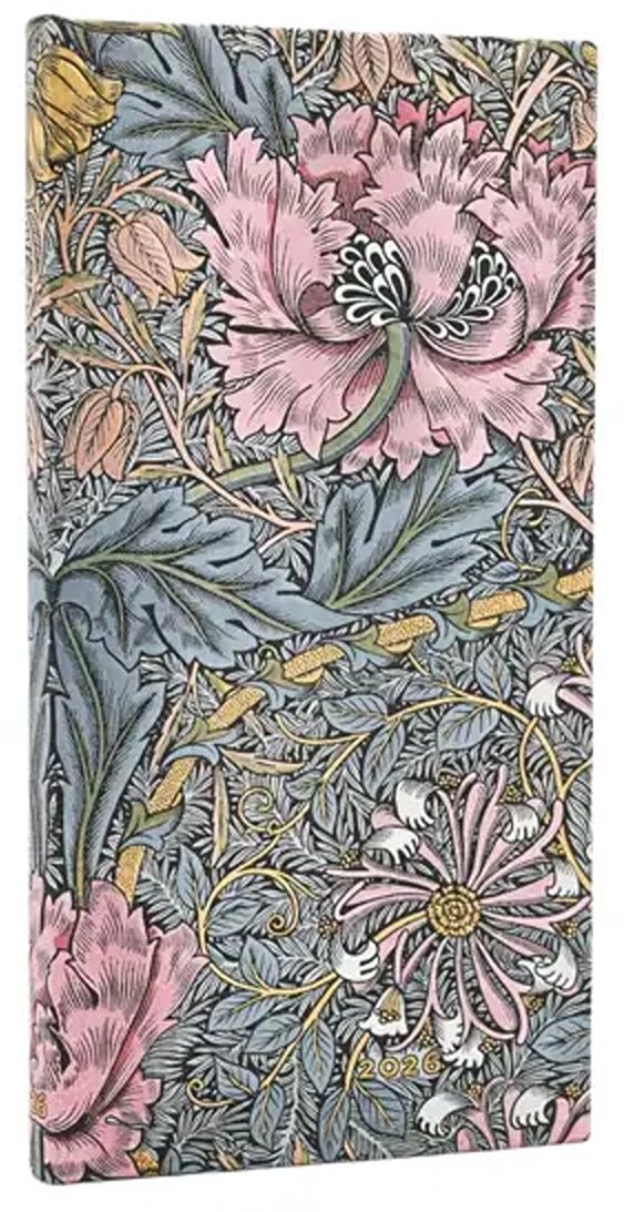 PAPERBLANKS Diář 2026 Morris Pink Honeysuckle - ideální diář pro všechny