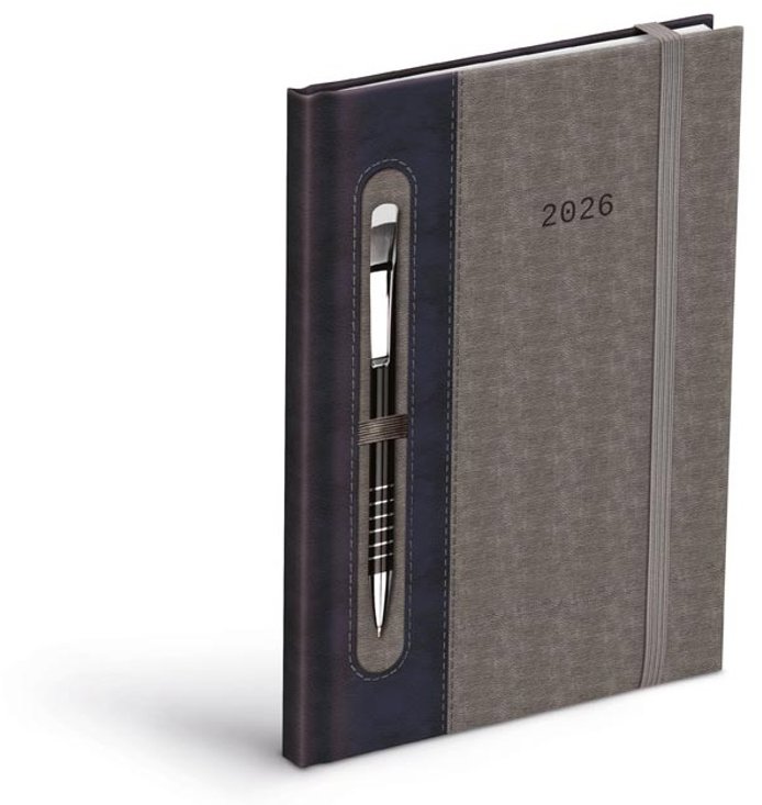 MFP Diář 2026 T805 PU dark blue/gray s gumkou na propisku