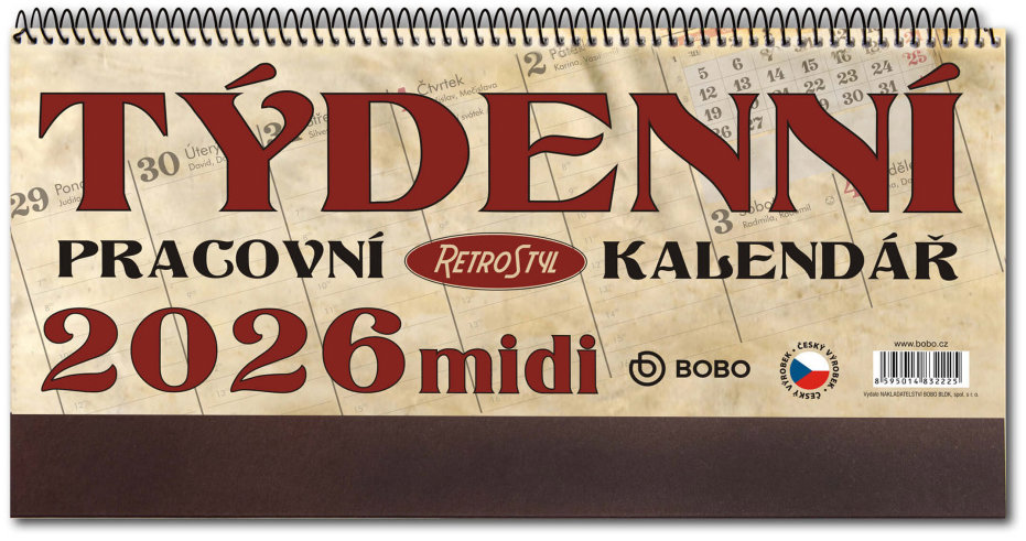 BOBO Pracovní kalendář 2026 Retro Midi
