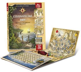 4 cestovatelské hry: Leporelo her s kostkou, figurkami a žetony, pro zábavné učení zeměpisu