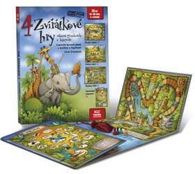 Kniha 4 zvířátkové hry: Leporelo s kostkou a figurkami