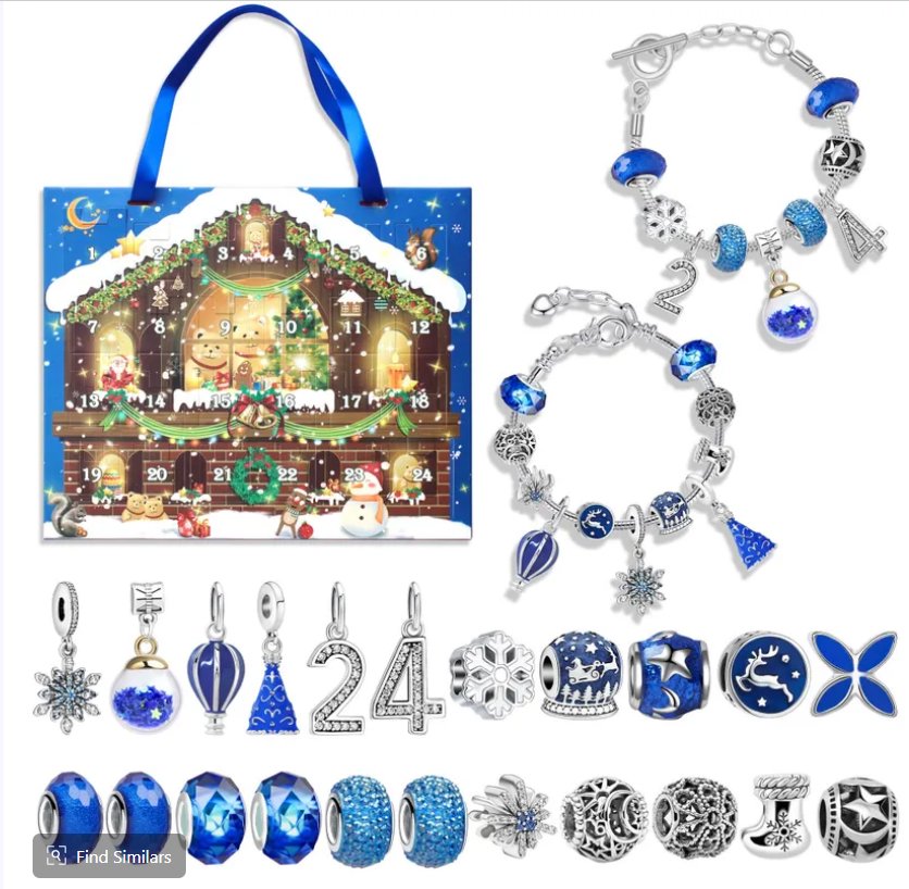 Flor de Cristal Adventní kalendář 2 Náramky + 22 přívěsků, modrý