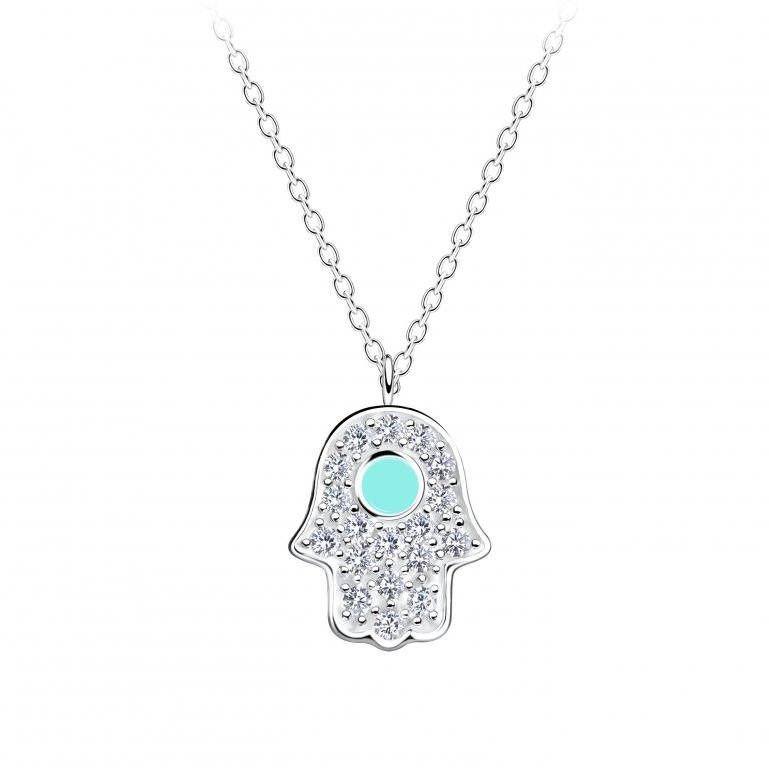 Flor de Cristal Stříbrný náhrdelník Hamsa