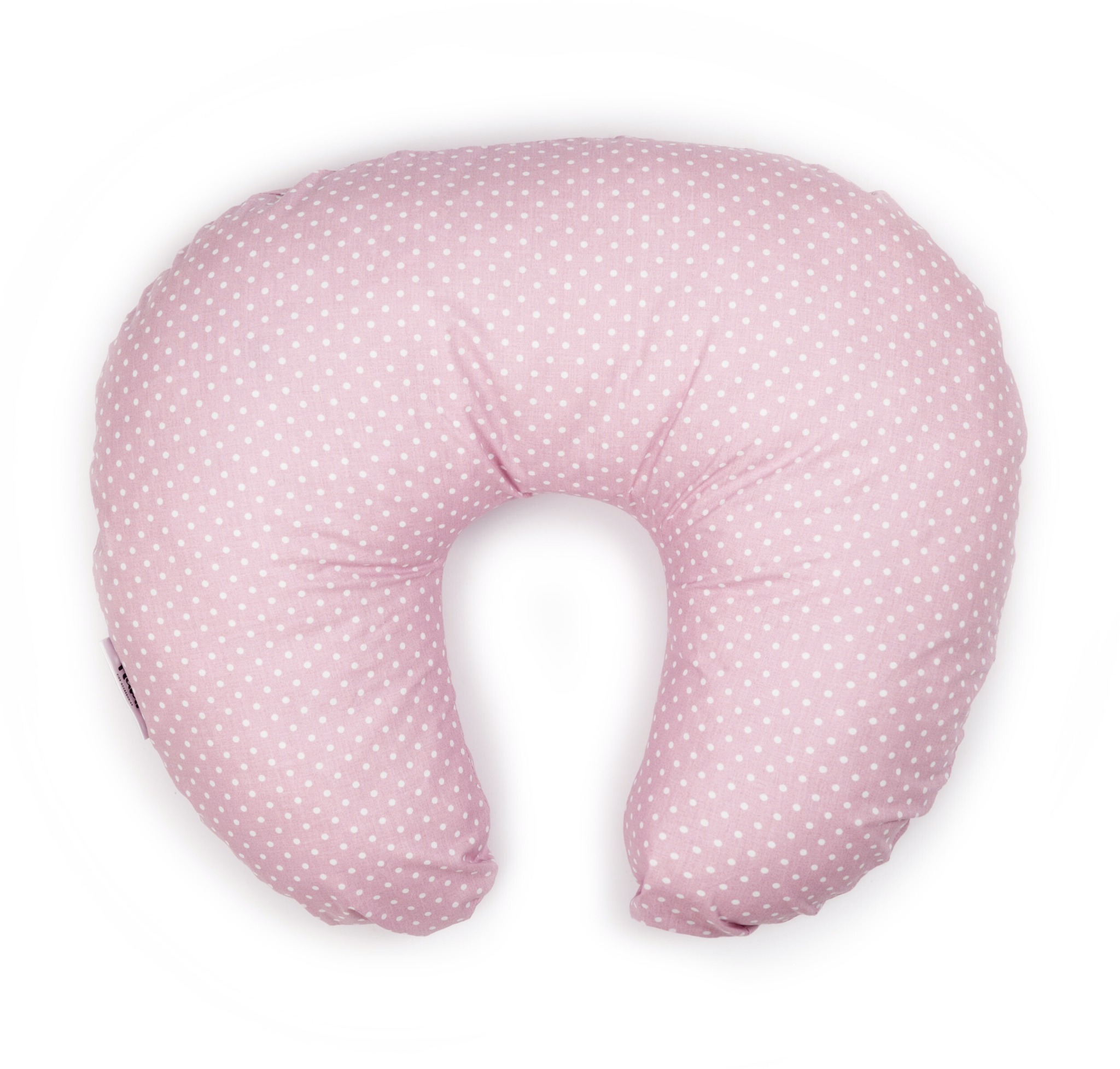 Flumi Kojící polštář ve tvaru rohlíku, růžový s puntíky
