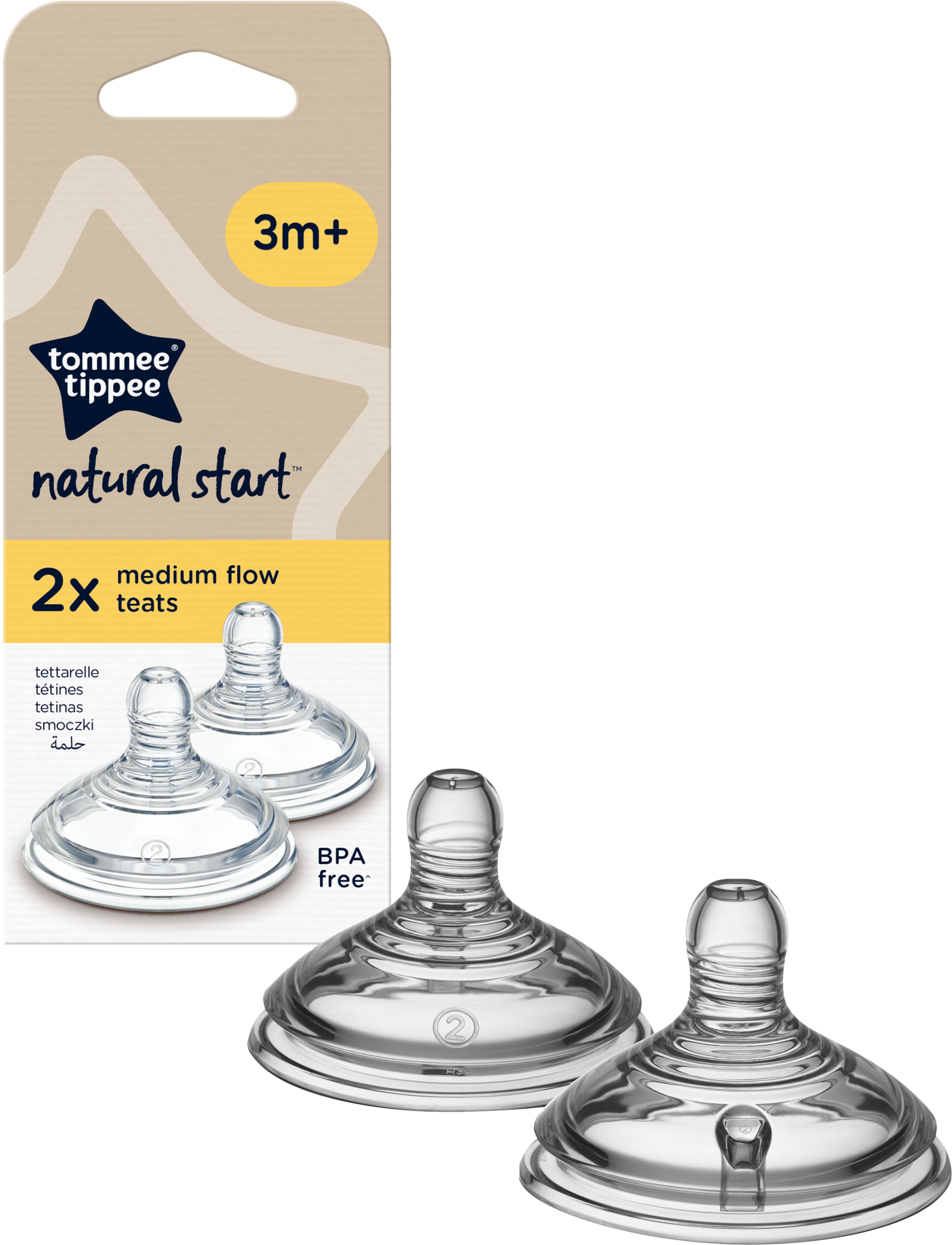 Tommee Tippee ANTI-COLIC Savička na láhev Natural Start střední průtok 3m+, 2 ks