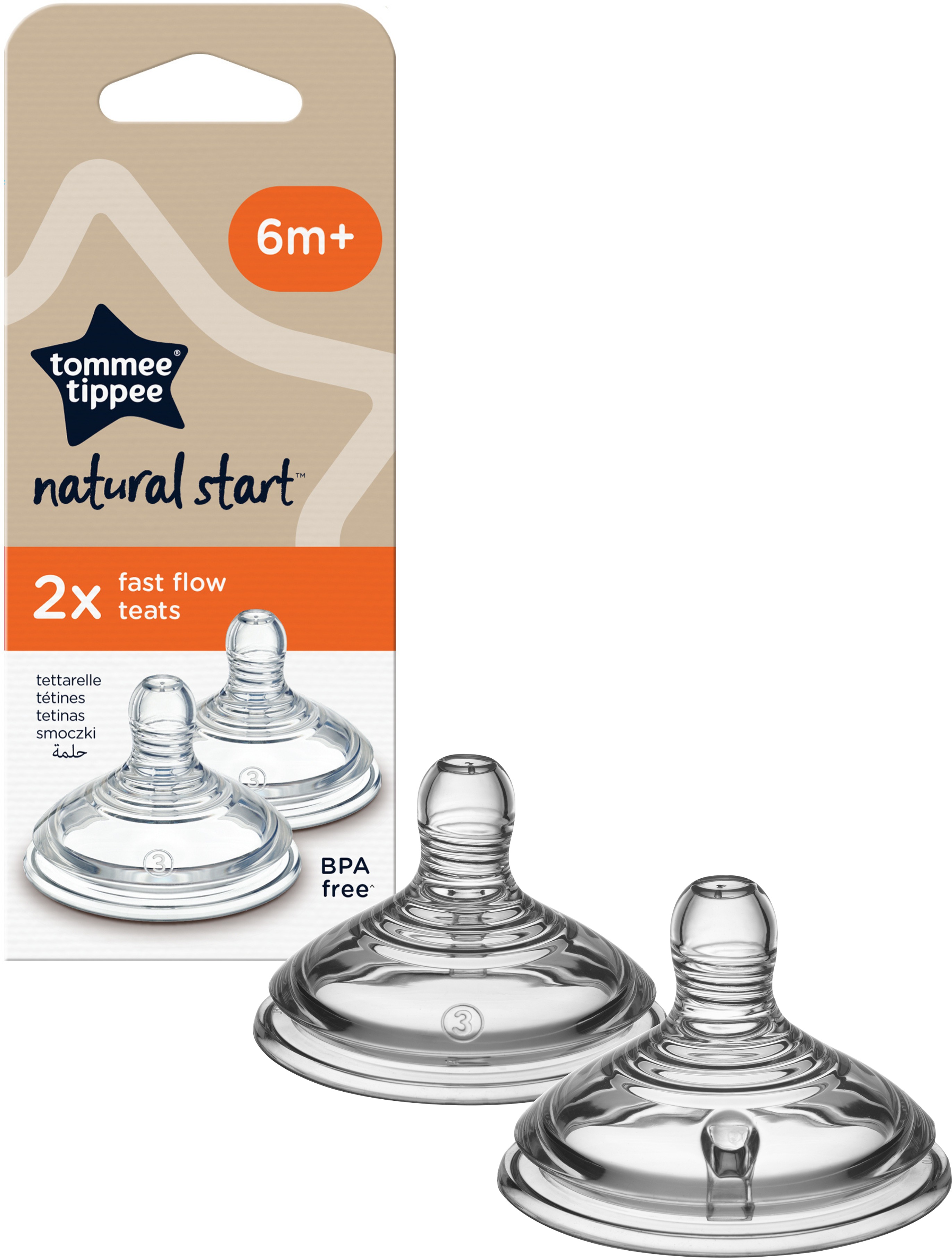 Tommee Tippee ANTI-COLIC Savička na láhev Natural Start rychlý průtok 6m+, 2 ks