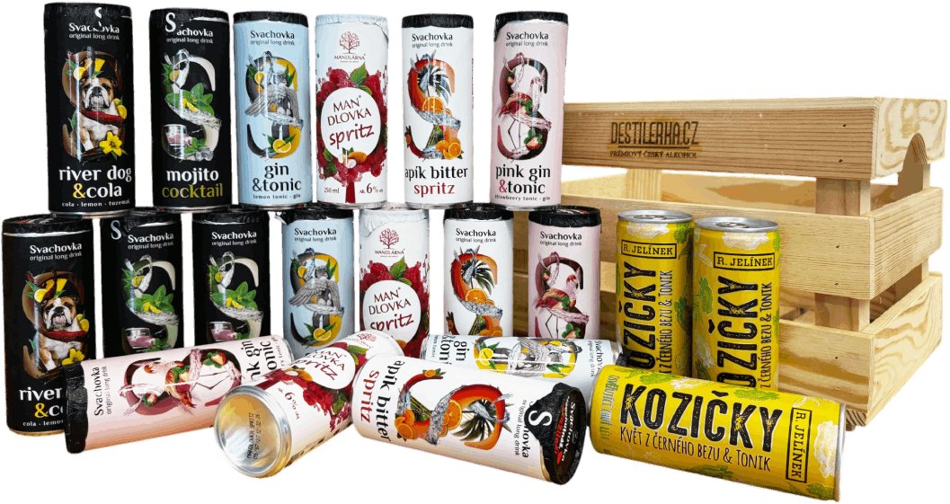 Destilerka Party bednička plná míchaných lehce alkoholických drinků 20 × 0,25 l
