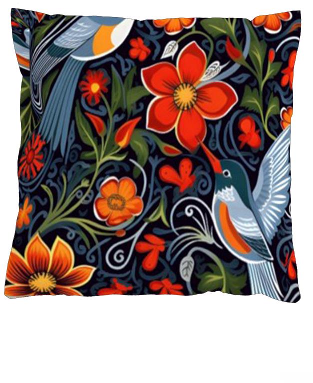 4sleep Povlak na polštář 40 × 40 na zip velur - Ptáci a květiny