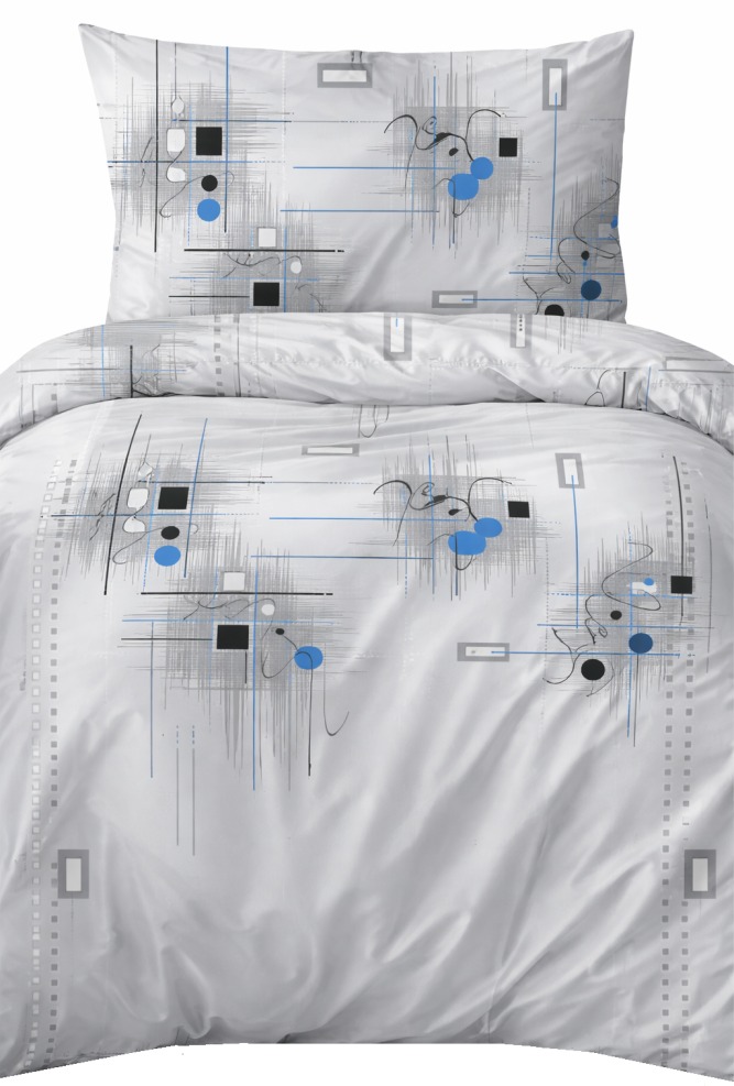 4sleep Krepové povlečení 140 × 200, 70 × 90 cm, Geometrie modrá na šedém
