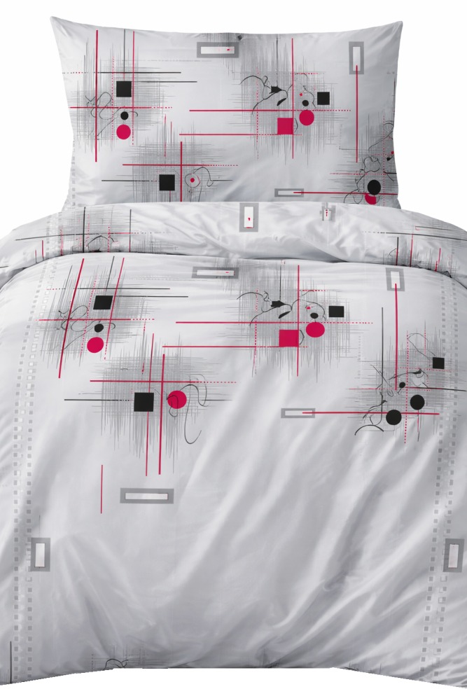 4sleep Krepové povlečení 140 × 200, 70 × 90 cm, Geometrie červená na šedém