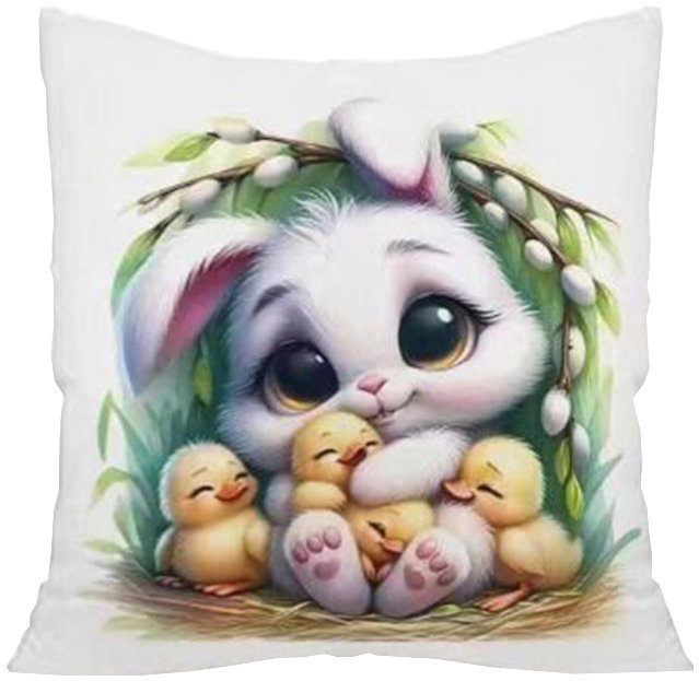 4sleep Velikonoční povlak na polštář na zip velur, 40 × 40 cm, Zajíček a malé káčátka