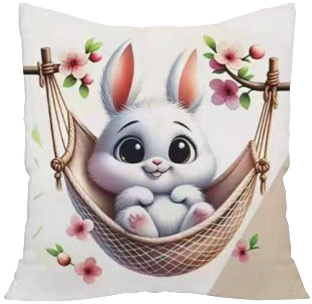 4sleep Velikonoční povlak na polštář na zip velur, 40 × 40 cm, Zajíček na houpačce
