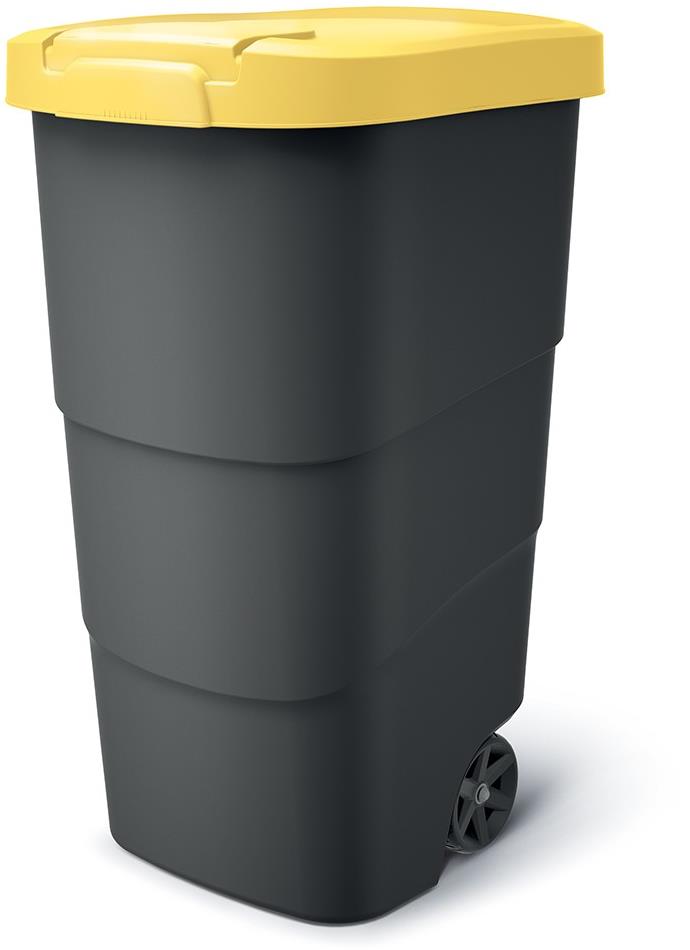 PROSPERPLAST Popelnice s odolnými kolečky Wheeler, antracit se žlutým víkem 110l