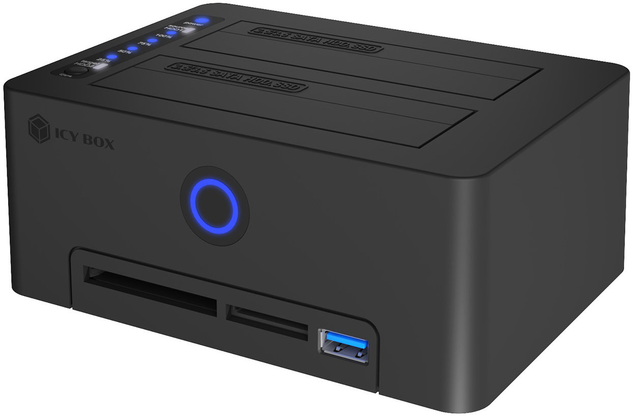 Icy Box IB-1233CL-CR pro 2x 2,5"/3,5" disky se čtečkou karet a USB hubem