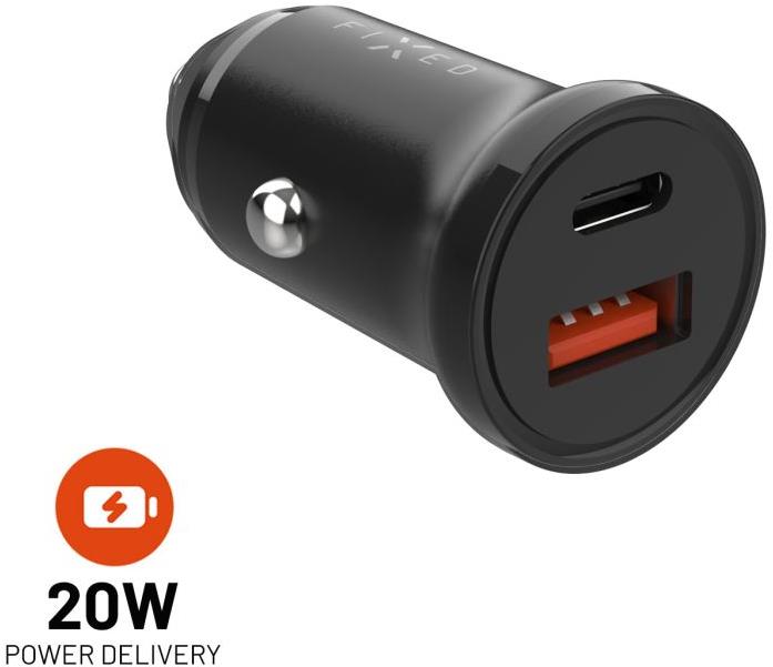 FIXED Car s USB-C a USB výstupem a podporou PD 20W černá