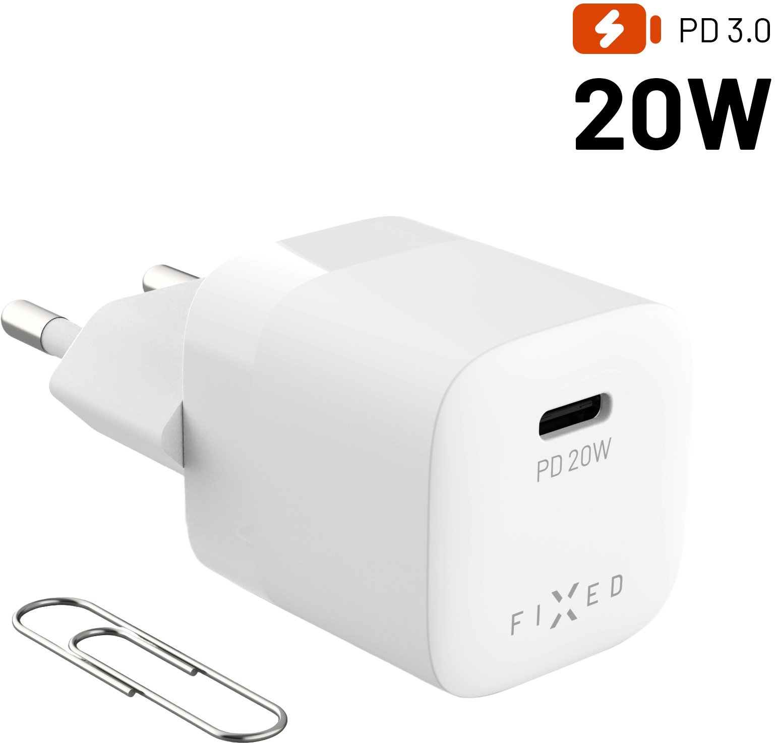 FIXED Mini s USB-C výstupem a podporou PD 20W bílá