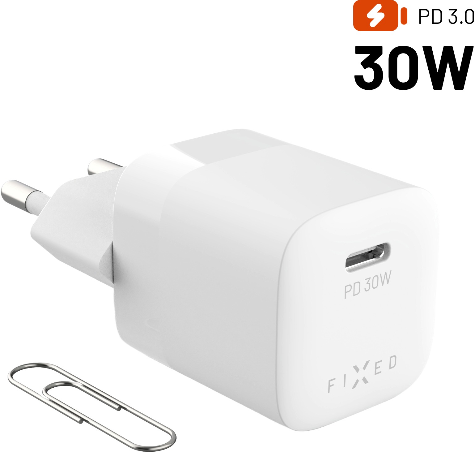 FIXED Mini GaN s USB-C výstupem a podporou PD 30W bílá