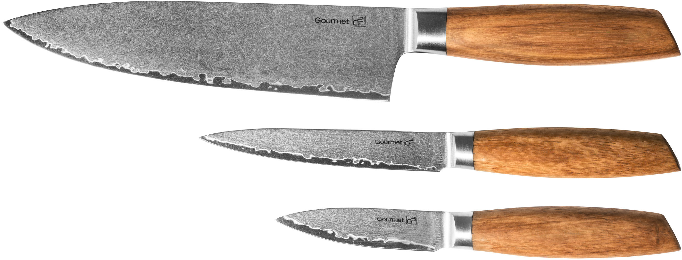 G21 Gourmet Damascus Small box 3 ks rukojeť zebrawood