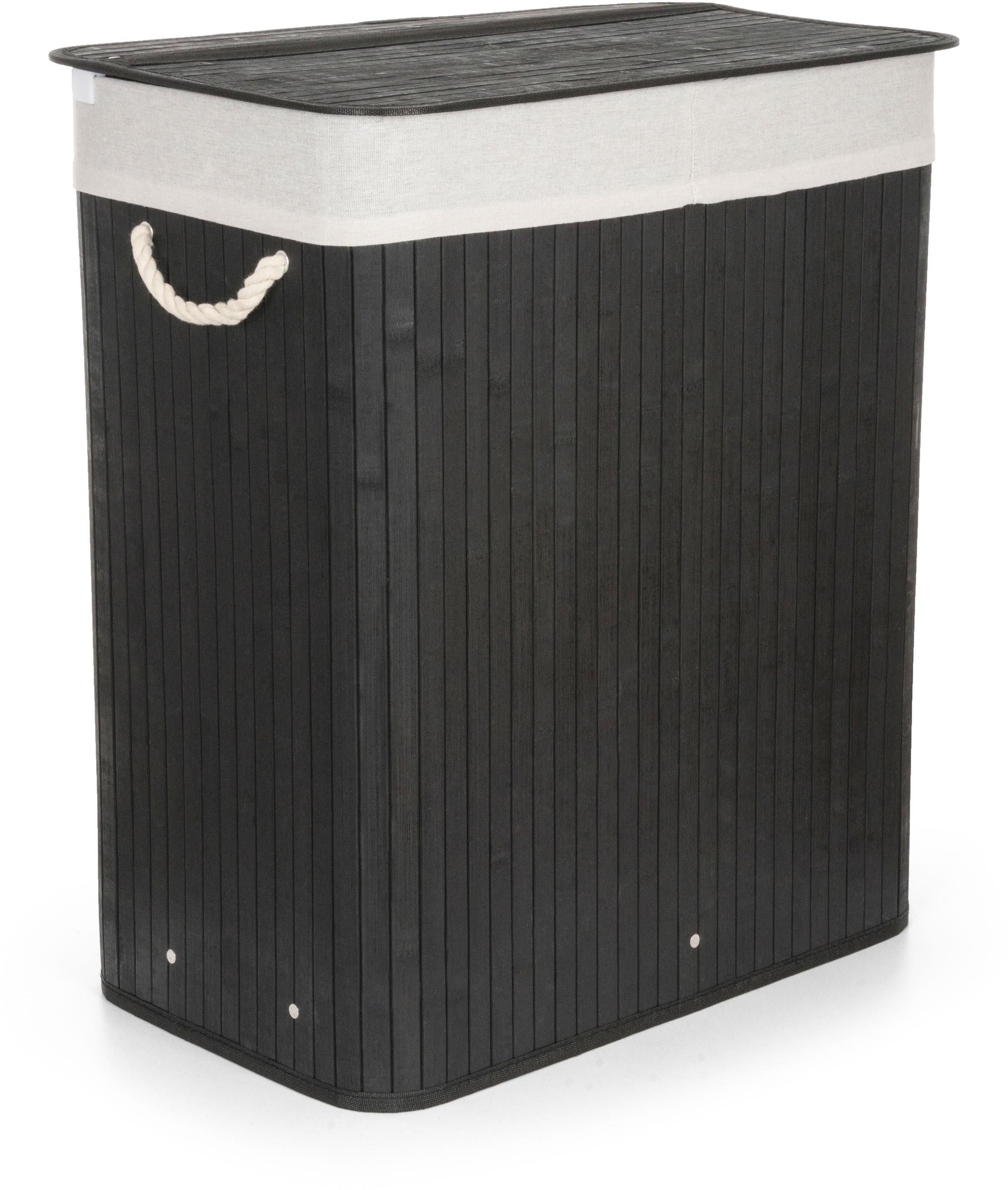 G21 Koš 52 × 32 × 63 cm 105 l černý s bílým látkovým košem, bambus