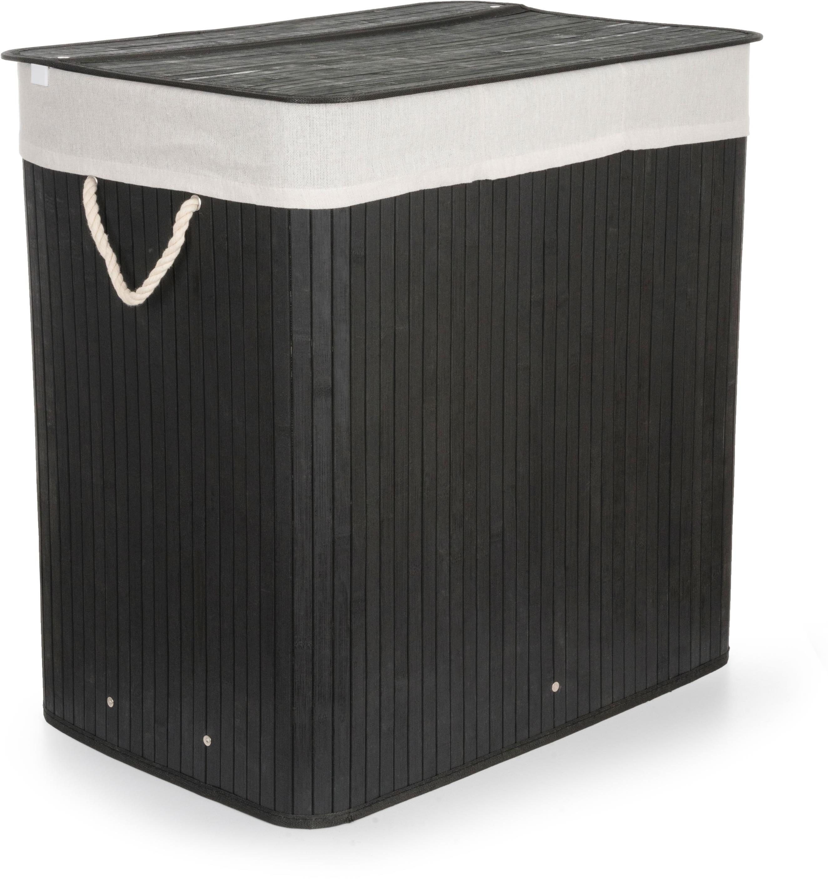 G21 Koš 60 × 40 × 63 cm 150 l černý s bílým látkovým košem, bambus