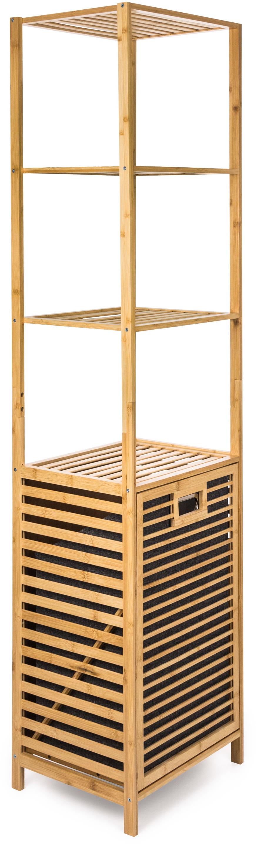 G21 Koš 40,5 × 33 × 160 cm s 4 policemi s látkovou vložkou 30 l, bambus