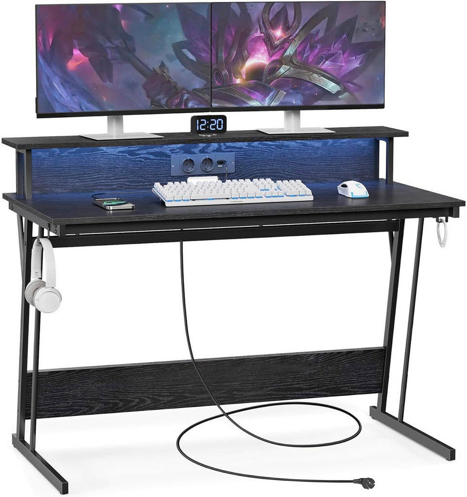 Songmics Herní stůl Hill s LED osvětlením černý