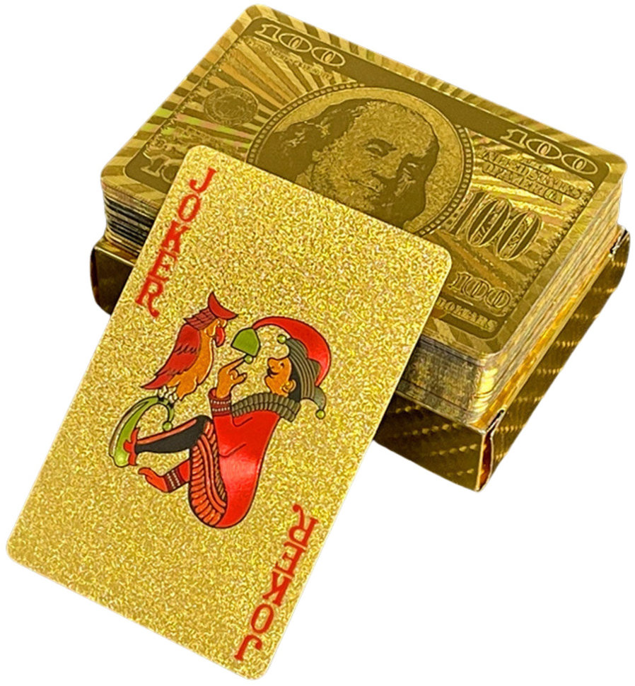 LEAN Toys 21001 Zlaté plastové hrací karty, 54 karet