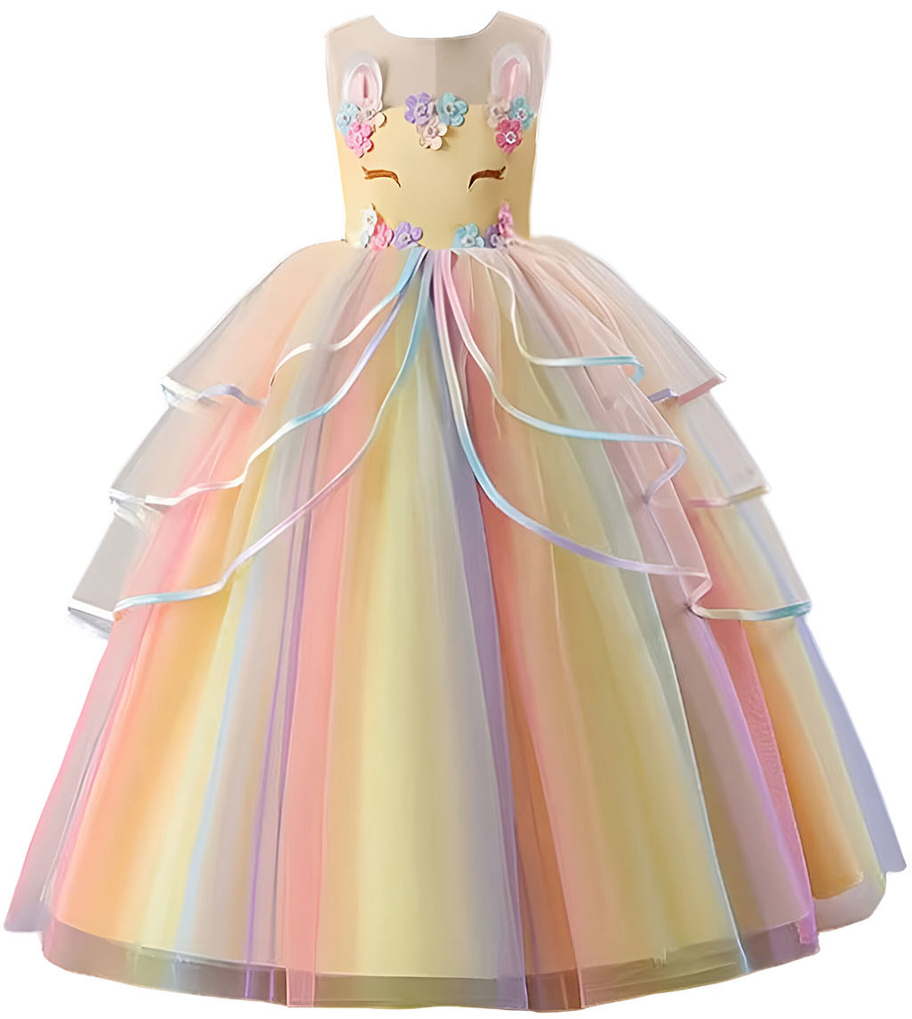PRINCESS Pohádkové šaty duhové vel. 110 - Žlutý jednorožec