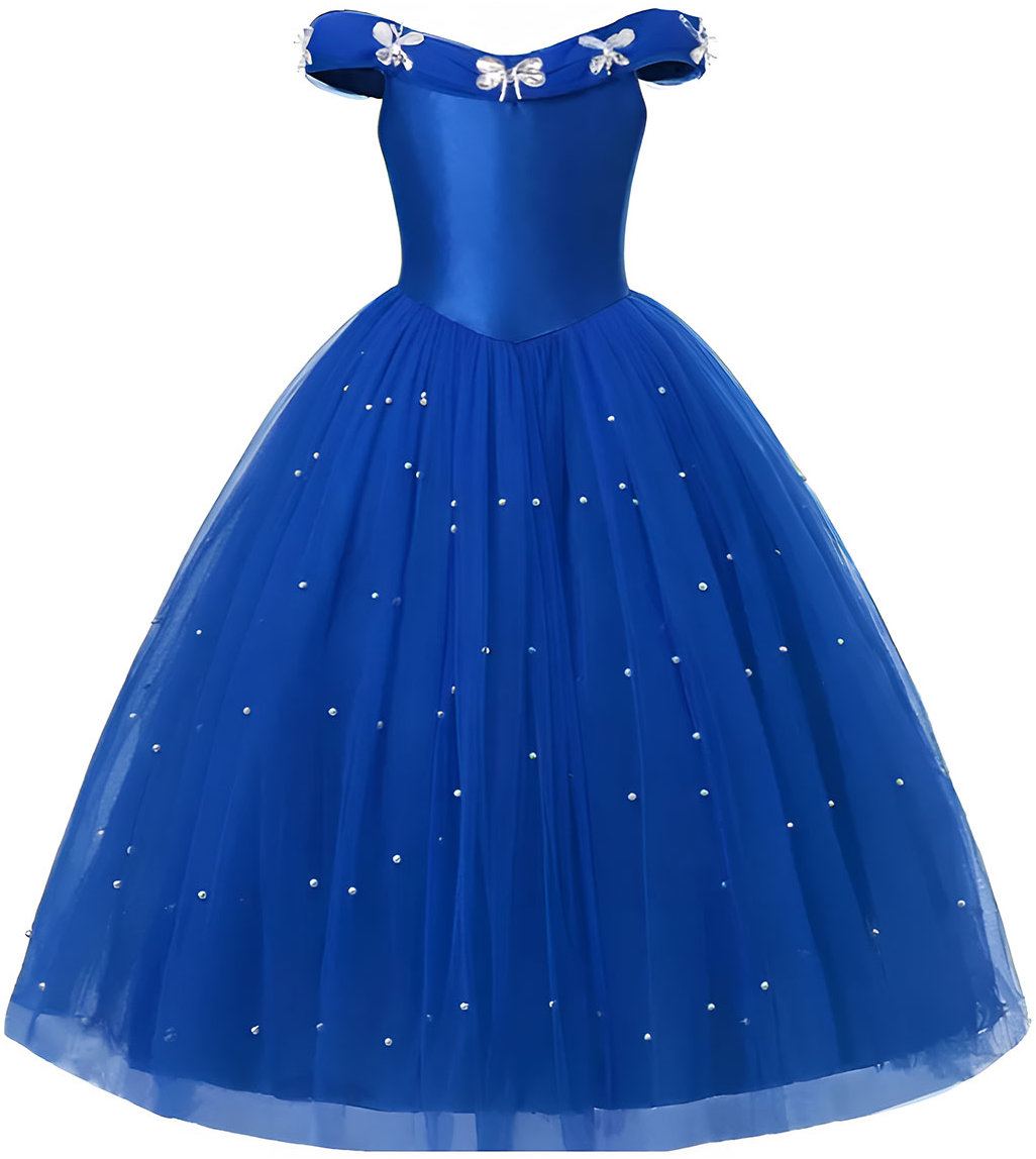 Princess Pohádkové šaty vel. 130 - S perličkami, modré