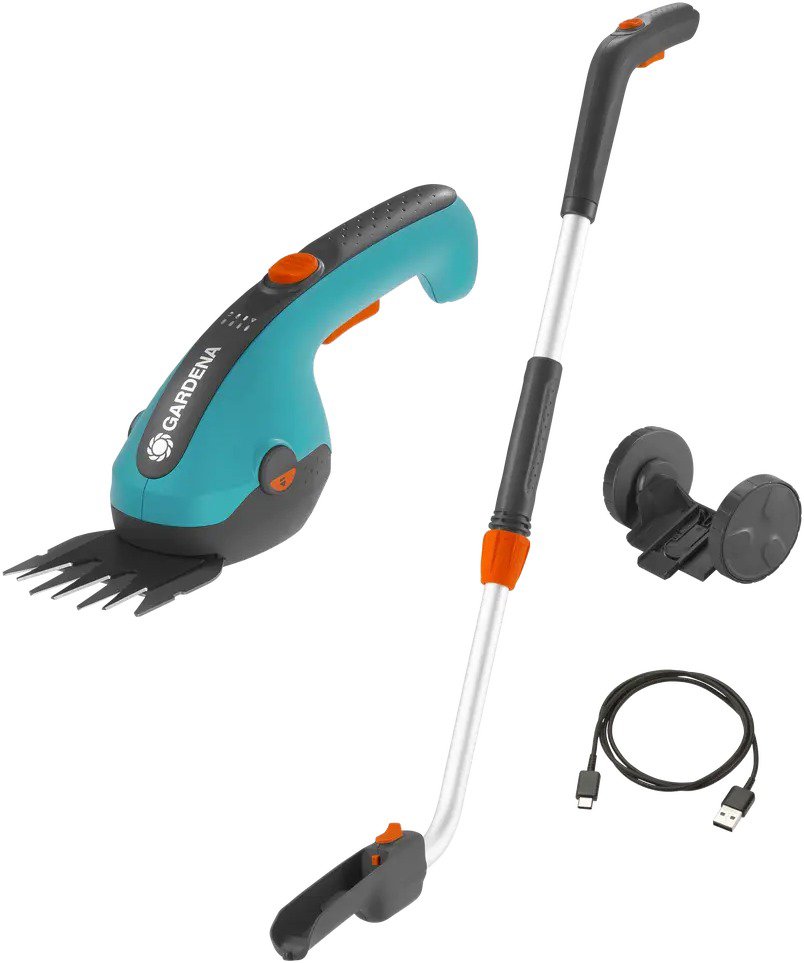 GARDENA Akumulátorové nůžky na trávu ClassicCut Li - sada telesk. tyč a kolečka