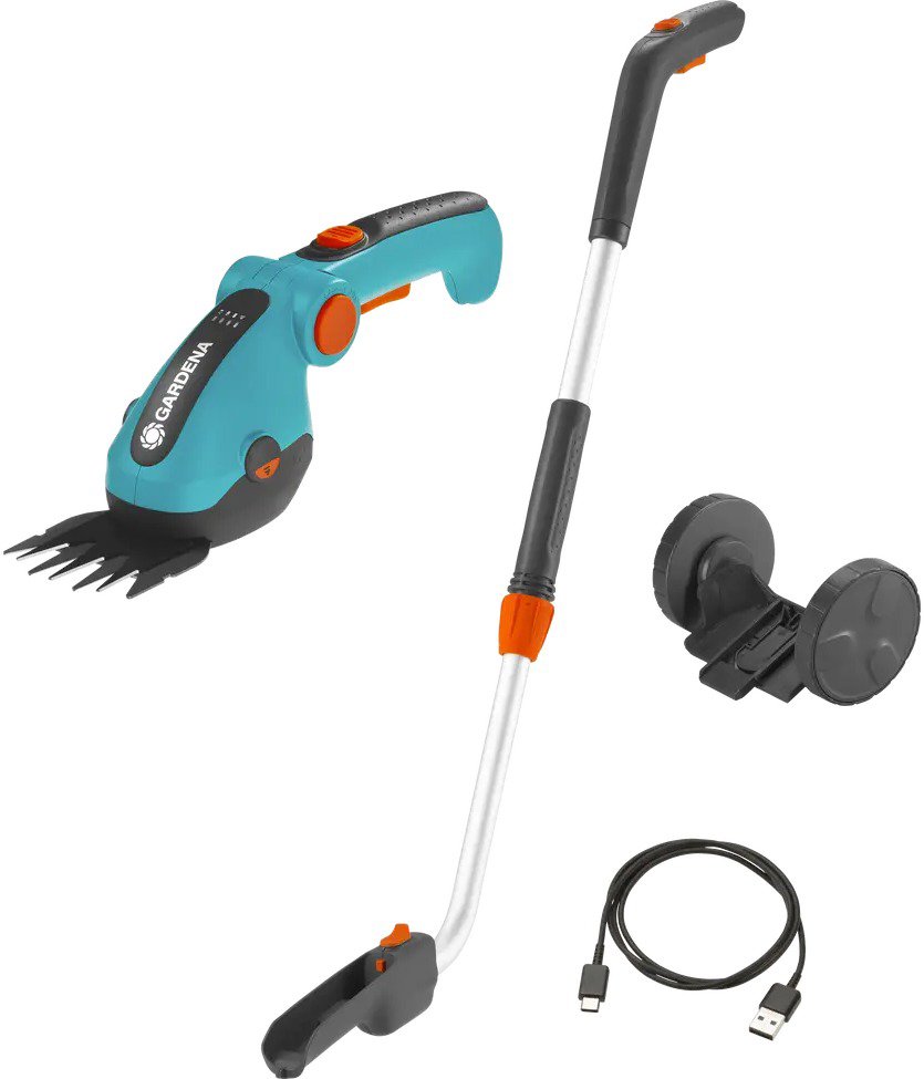 GARDENA Akumulátorové nůžky na trávu ComfortCut Li - sada telesk. tyč a kolečka