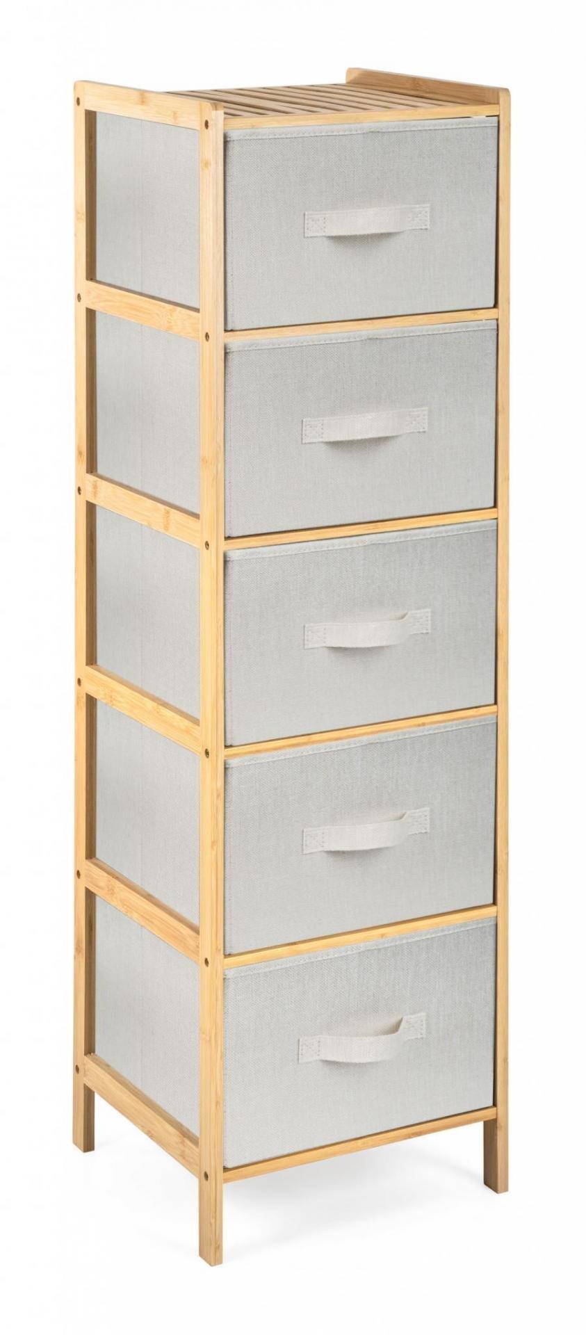 Bambusový regál G21 s pěti košíky v béžové barvě