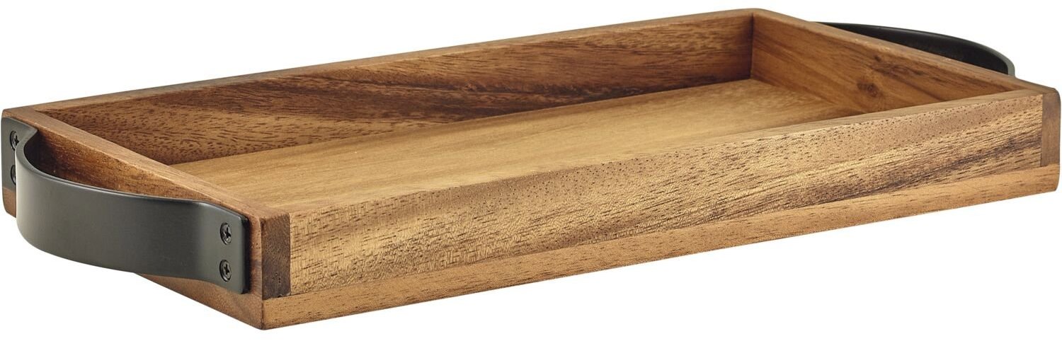 GENWARE Podnos Akácie, s kovovými rukojeťmi, 32,5 × 17,5 cm, výška 3,5 cm