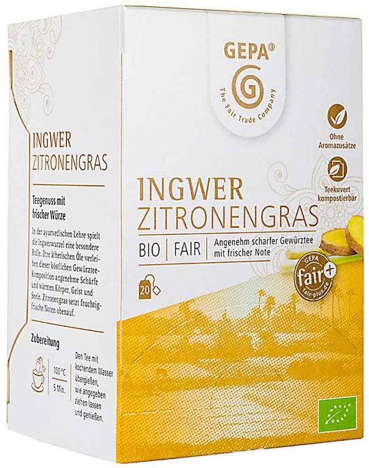 Gepa BIO Fairtrade zázvorový čaj s citrónovou trávou, 20 x 1,5 g