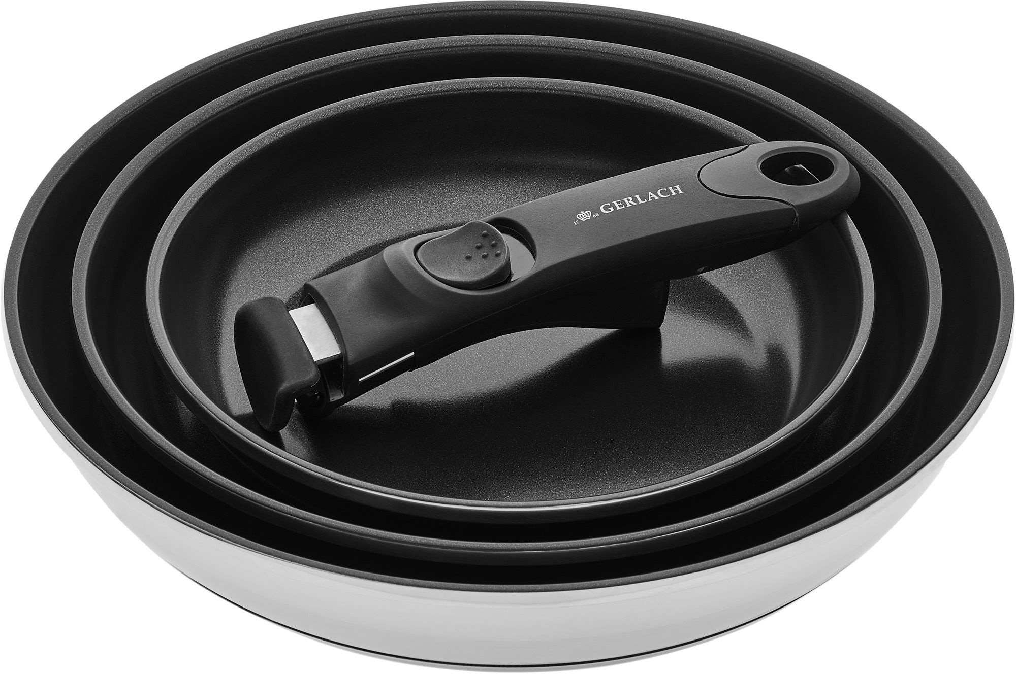 Gerlach Sada pánví 4 ks 20/24/28 cm ILAG XERA DUR 2 + Odním. rukojeť 1 ks SMART STEEL