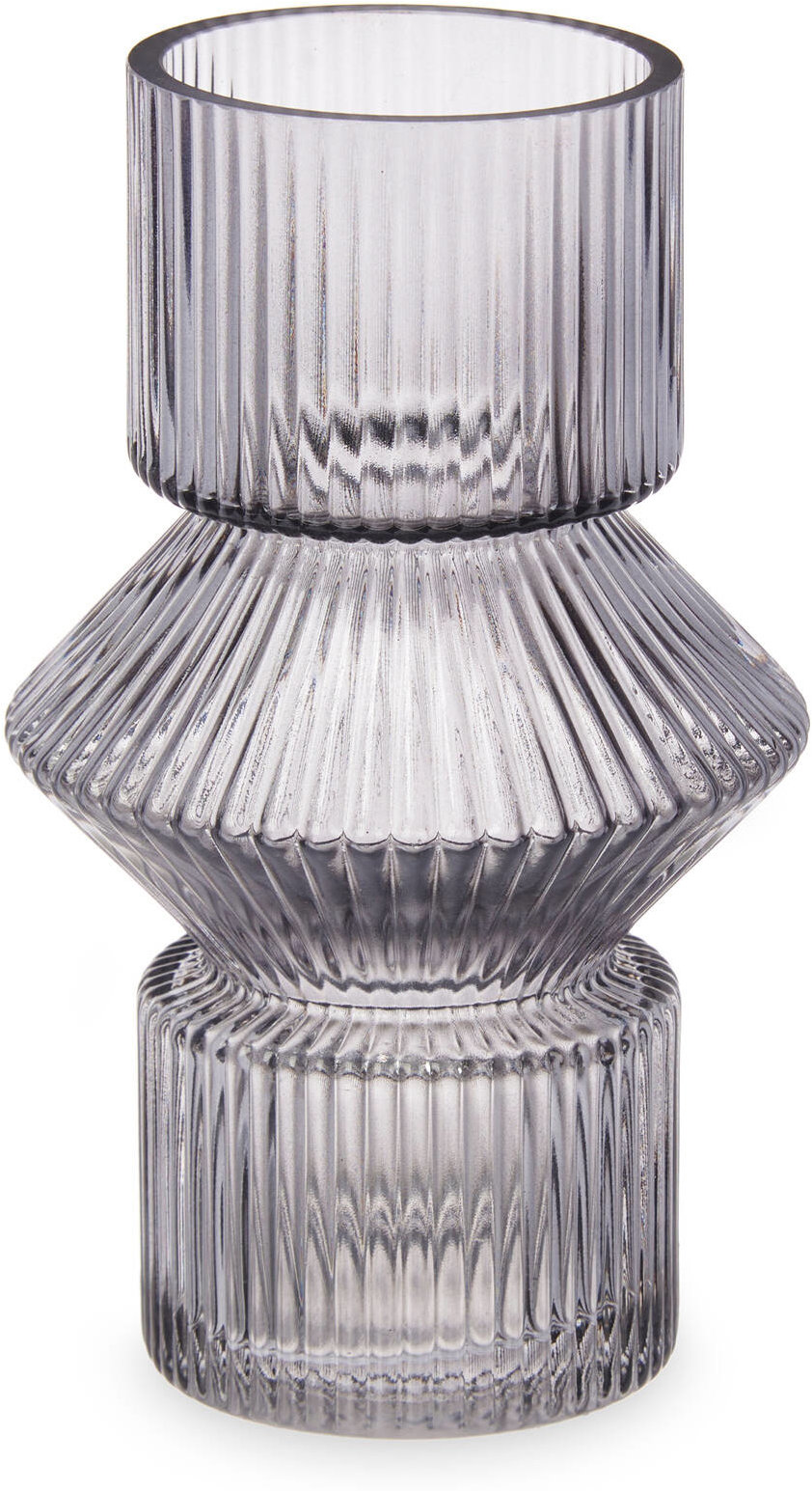 Giftdecor Skleněná váza, rýhované sklo, 9,5 × 16,5 cm, šedá