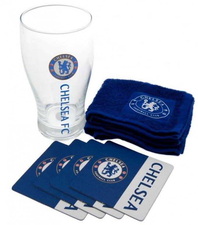 Chelsea FC: Wordmark - sklenice s podtácky a ručníkem