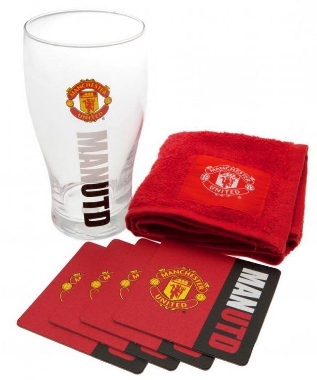 Manchester UNITED: Wordmark - sklenice s podtácky a ručníkem