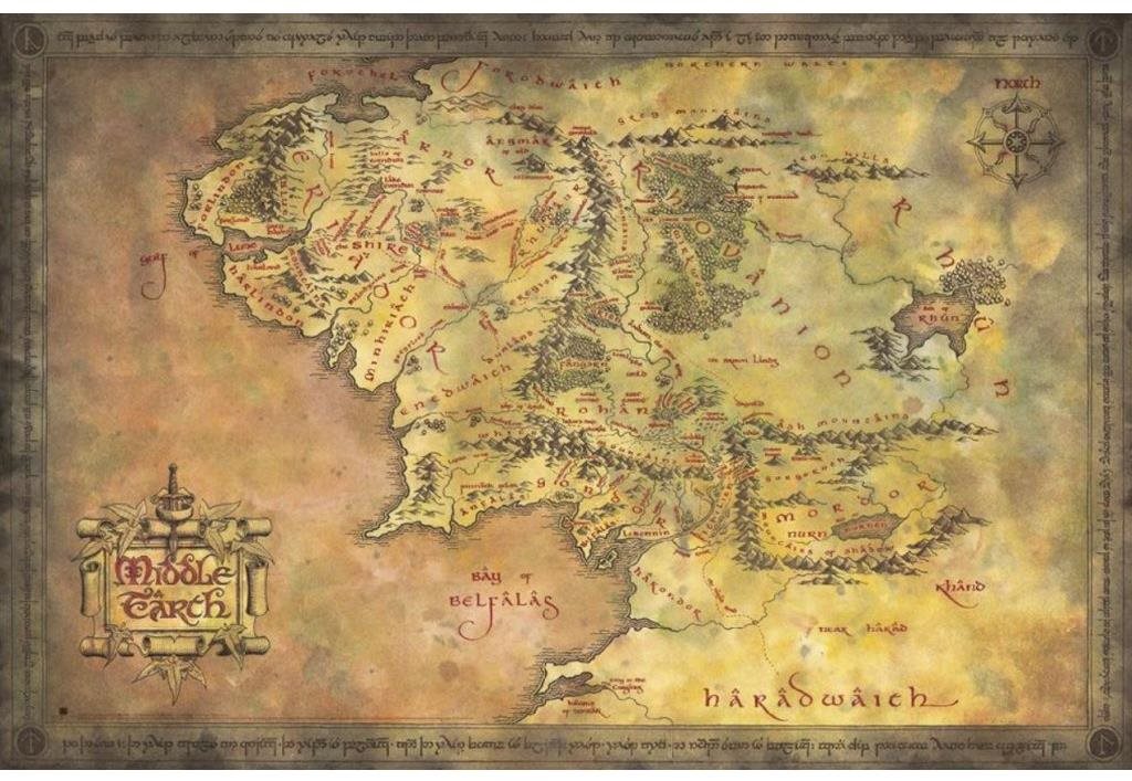 The Lord Of The Rings - Pán prstenů - Map Of Middle Earth - plakát