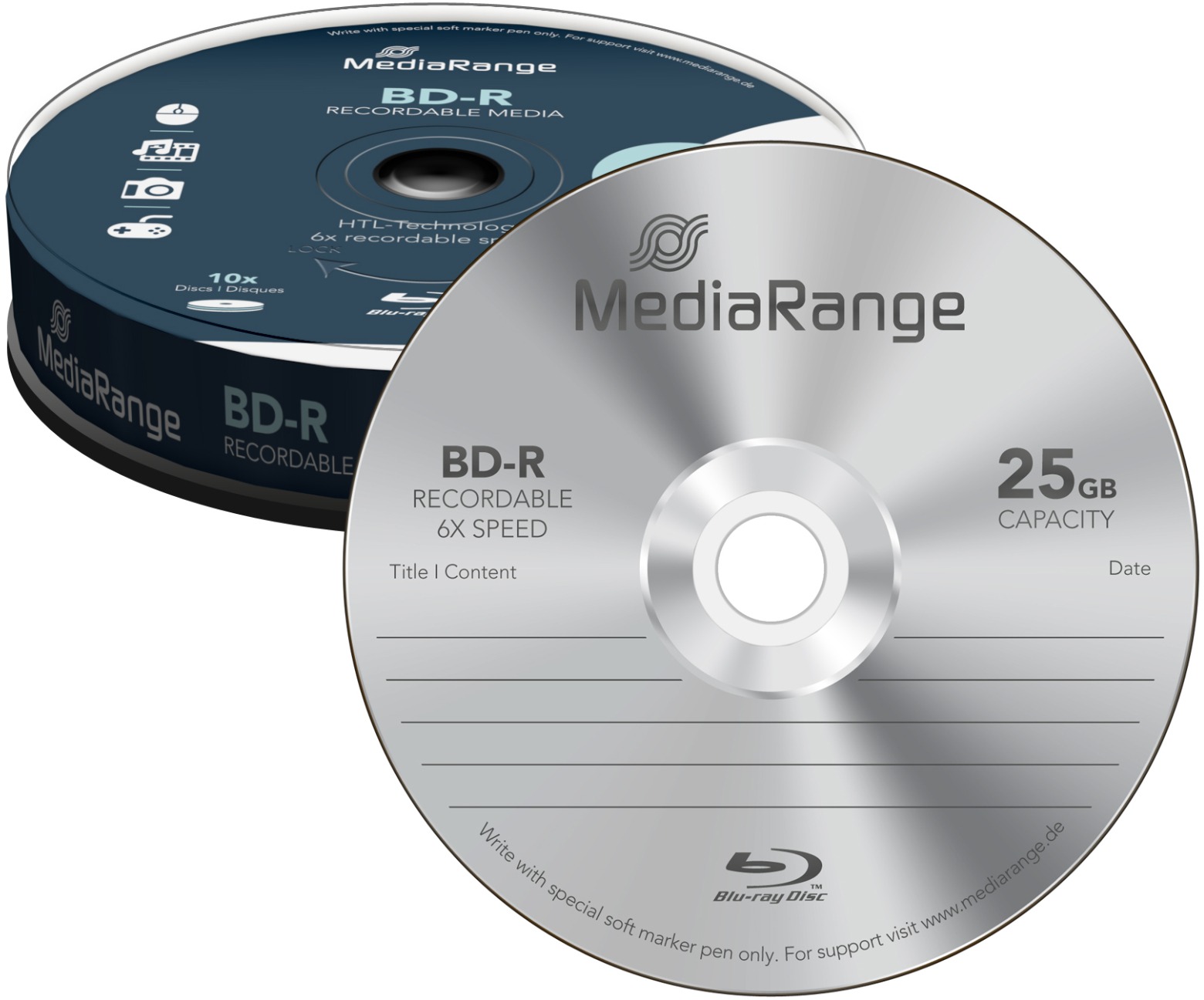 MEDIARANGE BD-R BLU-RAY 25GB 6x spindl 10ks
