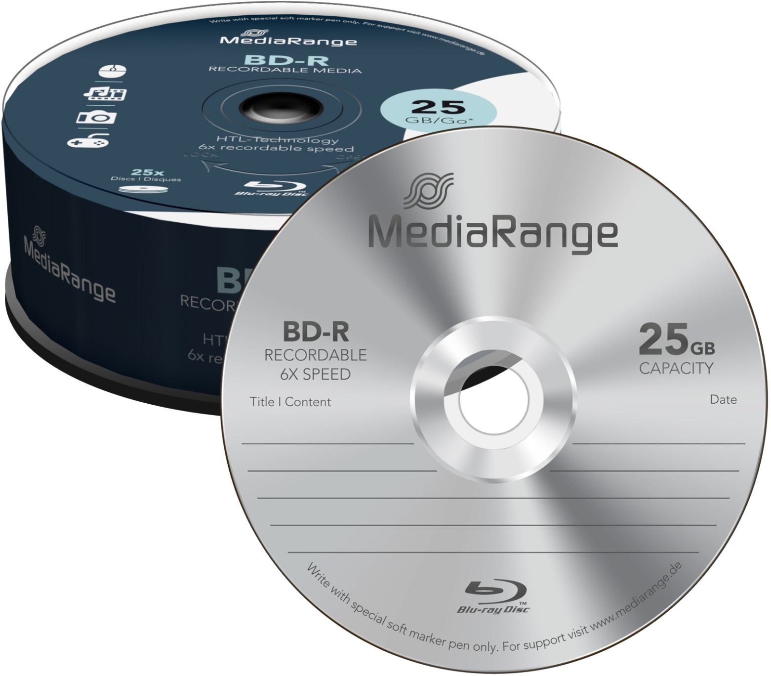 MEDIARANGE BD-R BLU-RAY 25GB 6x spindl 25ks
