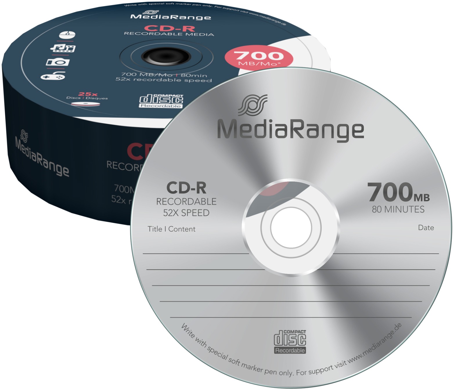 MEDIARANGE CD-R 700MB 52x spindl 25ks